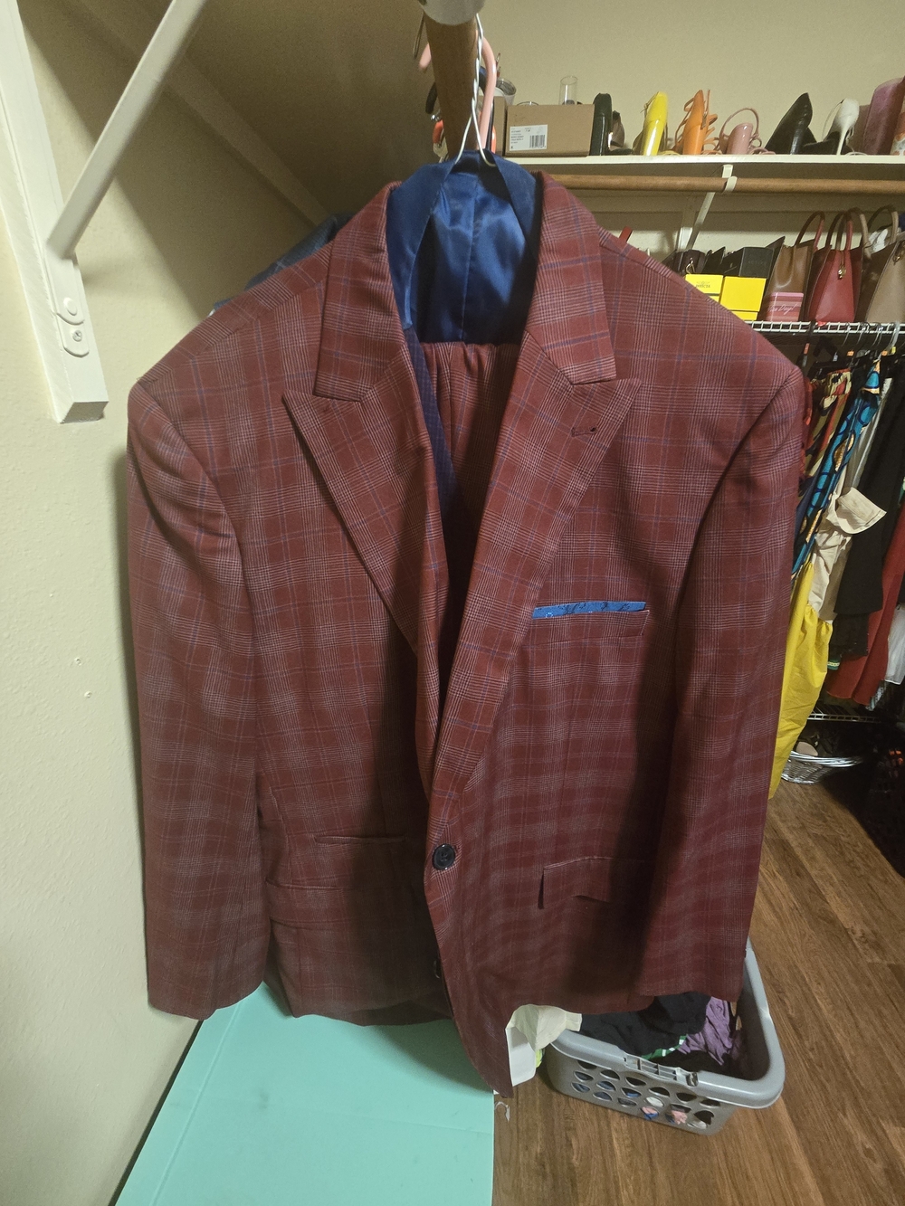 Frim The Steve Harvey Collection Red Plaid 3 Piece Suit with Blue Lining